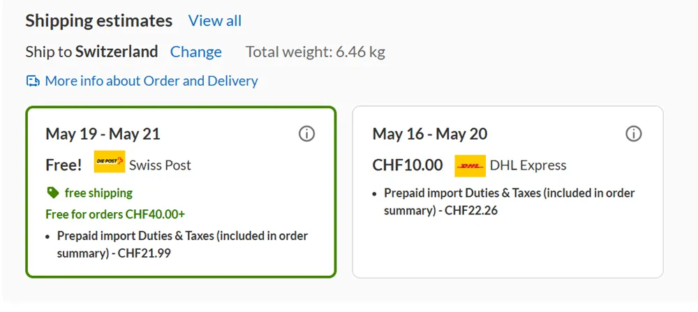 iHerb Switzerland shipping
