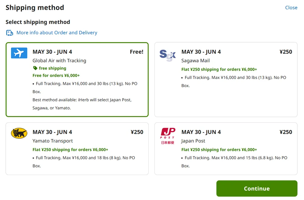 iherb japan shipping