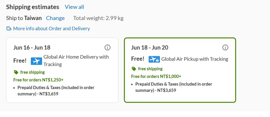 iherb taiwan shipping