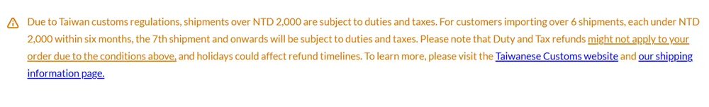iherb taiwan taxes